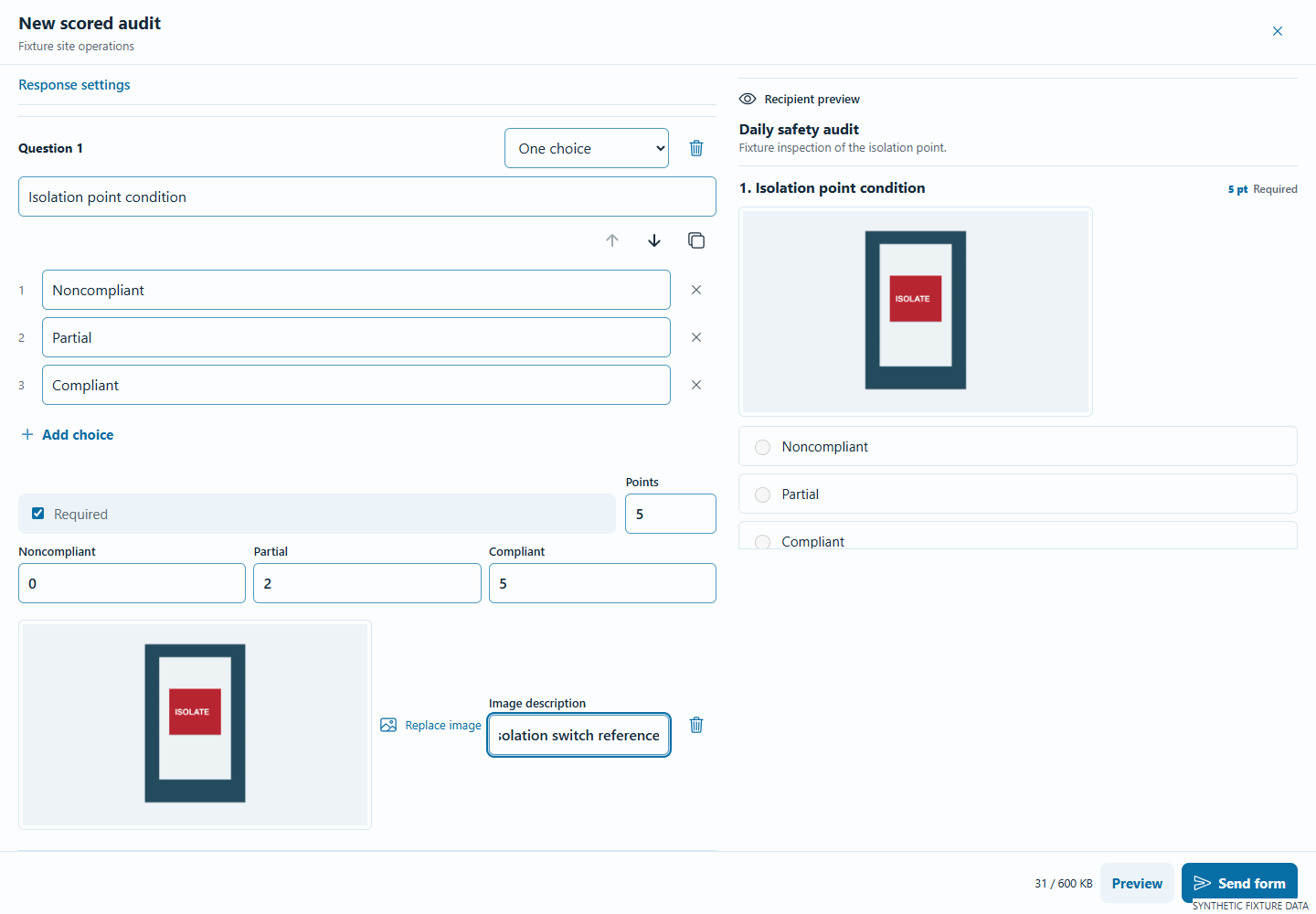 Eagle audit authoring with a reference image, choice scores and question settings
